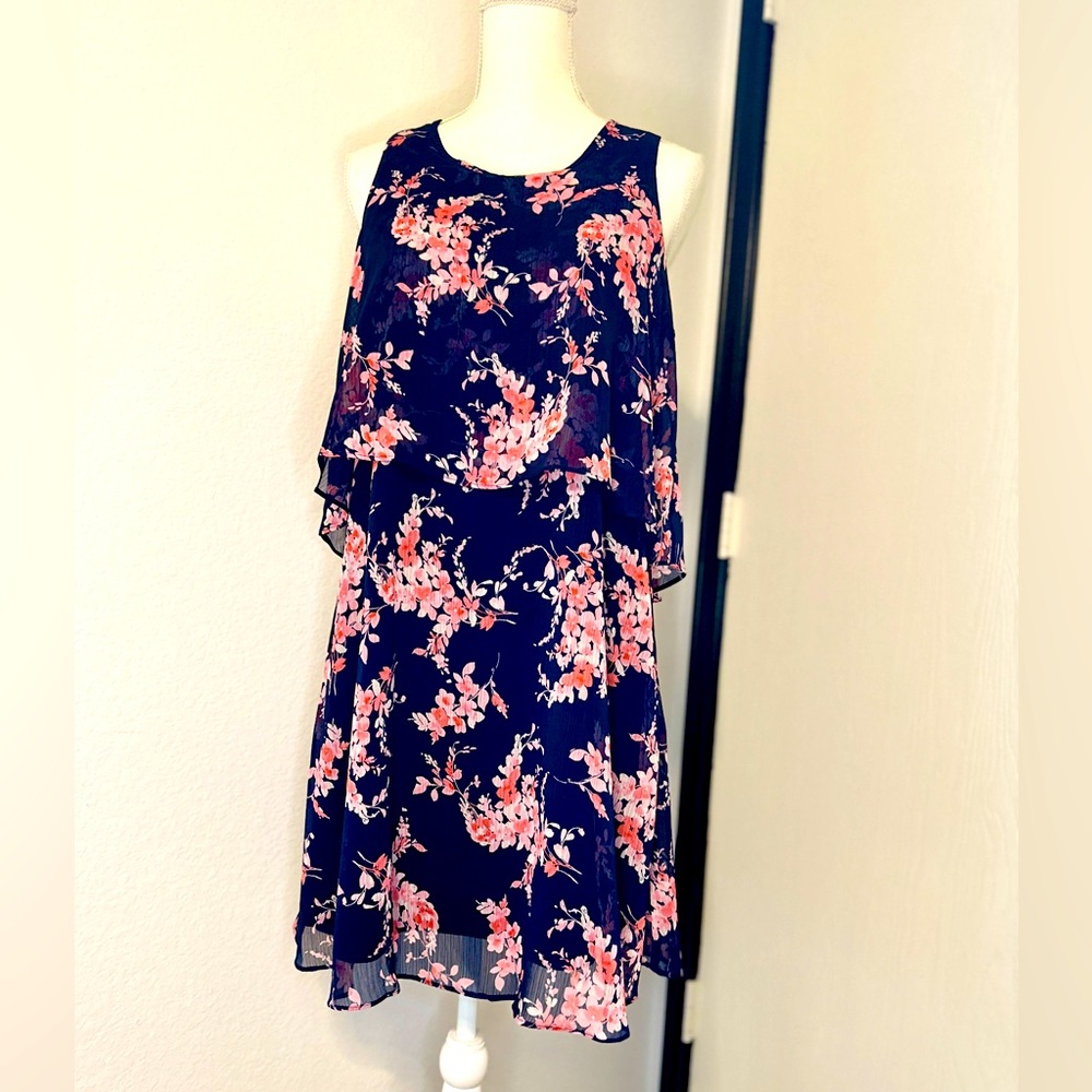 Tommy Hilfiger Size 6 Navy/Pink Chiffon Dress